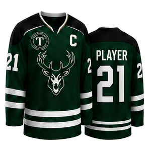 Camiseta de Hockey sobre Hielo para Hombre, Diseño Deer Team, Cuello en V, Manga Larga, Impresión Sublimada, Absorbe la Humedad, 100% Poliéster, Logotipo Frontal en Malla - Product Image 1