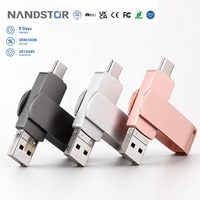 Unidad Flash USB OTG 3 en 1 Nandstor, Unidad de Memoria USB OEM al por Mayor de 32/64/128 GB, Unidad de Memoria USB Portátil de Metal para Android e iPhone