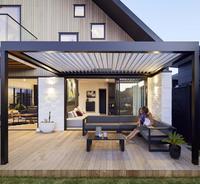 Pergola bioclimatique motorisée en aluminium avec toit réglable imperméable, espaces de vie extérieurs, balcon