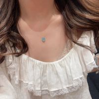 Collier en fil de pêche transparent invisible avec pendentif CZ bleu taille rose, ras-de-cou flottant, breloque en laiton plaqué argent, vente en gros