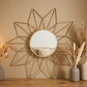 Modern Luxury <b>Gold</b> Metal <b>Framed</b> Sun Flower Design Wire Wall <b>Mirror</b> for Living Room Home Decoration - Product Image 2