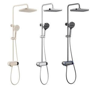 Brass Milk White <b>Shower</b> Set Rectangle Modern Design Temperature Display Bathroom Pressure Boosting <b>Shower</b> Head - Product Image 3