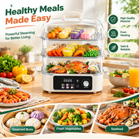 Steamer Listrik Multifungsi Rumah Tangga Terlaris Kapasitas Besar 22 Liter 3 Lapis Kontrol Digital 1200W Pengamanan Auto-Off