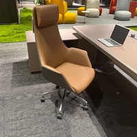Chaise de bureau de direction à dossier haut en cuir PU, pivotante, extensible, réglable, ergonomique, design contemporain, base en acier inoxydable, bois