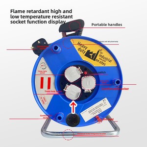 Enrouleur de câble ABS ignifuge IP65 110V/220V norme britannique, anti-chute, bobine de 25m, prise à trois voies dénudée, équipement industriel - Product Image 1