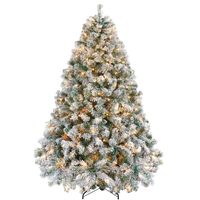 Sapin de Noël artificiel floqué de 1,80 m de haut, pré-éclairé, 250 LED blancs chauds, branches en PVC luxuriantes, pliable, en acier