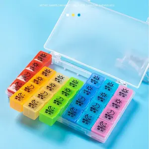Farbiger Medikamentenaufbewahrungsbehälter Plastik tragbares Pillendose 7 Tage 4 Mal Pille Organisator wöchentliche Pille Schachtel