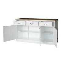 Meuble de salon moderne en bois massif avec 3 tiroirs et un grand espace de rangement, dessus en chêne, portes, buffet multifonctionnel