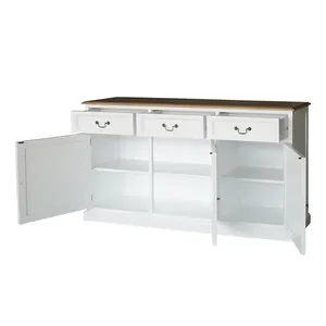 Mobile Moderno in Legno Massello per Soggiorno con 3 Cassetti e Ampio Spazio di Archiviazione, Top in Quercia, Ante Multifunzionali, Credenza - Product Image 5