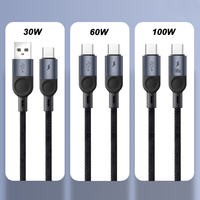Câble USB-C personnalisé en usine 100W, 0,9m, 1,8m, 3m, câble de données USB 2.0 tressé en nylon de haute qualité, câbles de charge rapide pour téléphone et ordinateur portable