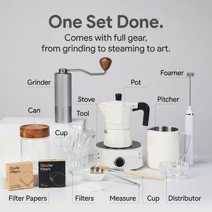Coffret Cadeau Cafetière Moka avec Moulin <span class=keywords><strong>à</strong></span> Café, Plaque Chauffante Électrique, Mousseur <span class=keywords><strong>à</strong></span> Lait et Tasse <span class=keywords><strong>à</strong></span> Latte Art pour la Maison, le Bureau ou comme Cadeau d'Affaires - Product Image 6