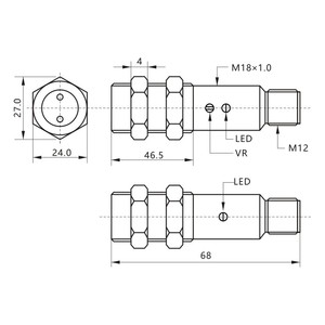 PA18CRM03P3-B4 deuze NPN/PnP cho M18 retro-phản xạ 3 mét DC kim loại vỏ hình trụ Loại không có NC quang điện cảm biến quang học - Product Image 2