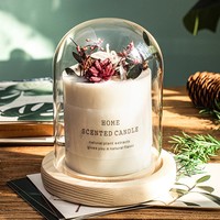 WELLNESS Décoration d'intérieur personnalisée, bougie parfumée en cire de soja avec fleurs séchées sous cloche en verre, bougies parfumées de Noël, coffrets cadeaux