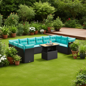 Black Poly Rattan Patio <b>Sofa</b> <b>Set</b> With Cushions Garden Outdoor Furniture Contemporary Design - Product Image 2