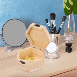 Caja de Joyería Hexagonal de Madera, Color Madera Natural, Caja de Almacenamiento de Escritorio, Caja de Regalo - Product Image 4