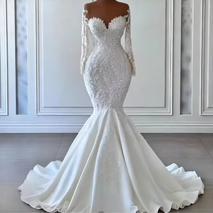 NDB11055 Abito da <span class=keywords><strong>Sposa</strong></span> Stile Sirena Sexy con Maniche Lunghe in Pizzo e Paillettes per Spose - Product Image 1
