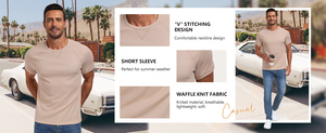 เสื้อยืดวาฟเฟิลแขนสั้นสำหรับผู้ชายเสื้อยืดคอกลมสีพื้นสำหรับฤดูร้อน - Product Image 6