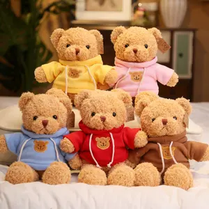 großhandel anpassbares logo niedlicher kleiner teddybär plüschpuppe plüschtier bär spielzeug mit kleidung für kinder baby geburtstagsgeschenk