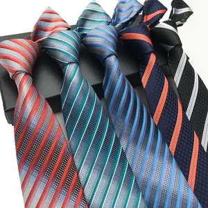 Wholesale Suppliers Polyester Tie Men Logo Ties Jacquard Necktie Custom Men's Adult Plaid Striped Polyester Neck Tie For Men