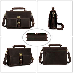 カスタムビジネスラップトップヴィンテージ牛革本革ショルダークロスボディメッセンジャーバッグクレイジーホースレザーブリーフケース男性用 - Product Image 6