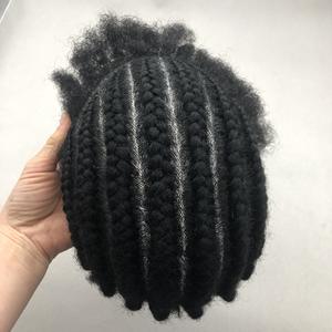 Toupee trenzado para <span class=keywords><strong>hombre</strong></span>, estilo <span class=keywords><strong>afro</strong></span> rizado, totalmente tejido a mano, de cabello humano real. - Product Image 3
