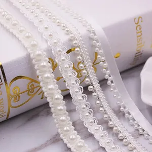 Collar Dress Sewing Garment Headdress Materials 3/4/6/8mm White Black Gold Pearl Lace Trim Crease Mesh Ribbon Lace Fabric