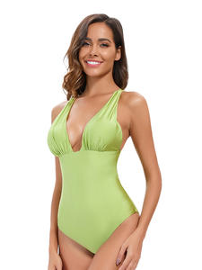 Traje de baño de talla grande para mujer europea americana, transpirable, ecológico, elegante patrón sólido, estampado, diseño recortado en la espalda - Product Image 4