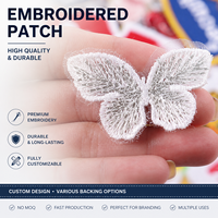 Patch brodé papillon personnalisé en fil métallique argenté, applique en maille transparente pour vêtements et sacs, fabricant en gros