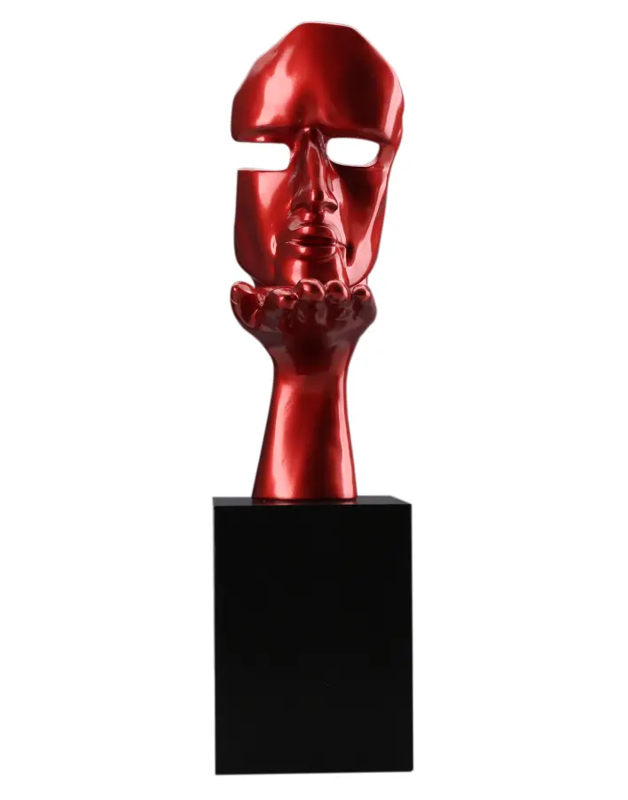 Estatueta de resina de design de rosto, popular, personalizada, arte, <span class=keywords><strong>escultura</strong></span> em cores vermelha, para decoração interna e externa