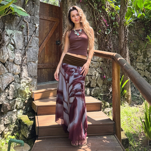 Falda Larga de Malla Fluida con Estampado Abstracto y Dobladillo Irregular para Mujer, Estilo Bohemio Artístico, Cintura Alta, para Verano 2026 - Product Image 2