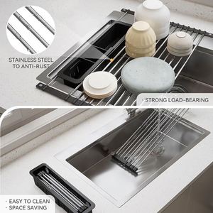 Expandable Roll-Up Dish <b>Drying</b> <b>Rack</b> with Expandable Storage Basket Dish Drainer <b>Drying</b> <b>Rack</b> Foldable Stainless Steel Drainer - Product Image 4