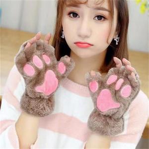 Cute Design Half Finger <b>Gloves</b> Warm Cat Paw <b>Claw</b> Plush Fingerless <b>Gloves</b> Lovely Winter Cute Mitten Soft - Product Image 2