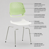 Chaise de conférence moderne empilable perforée, siège en plastique pour formation, structure métallique, pour réunions, salles de classe et auditoriums