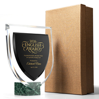 Trophée personnalisé en cristal noir Jade Vertu JC-6008, plaque de récompense gravée, base en marbre vert, écologique et moderne