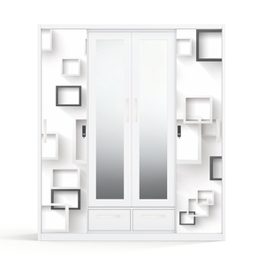 Armoire de chambre à coucher en acier imprimé avec miroir, 4 portes coulissantes et grande capacité - Product Image 1
