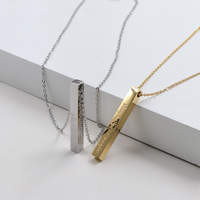 Vente chaude Déclaration Personnalisée Phrase 4 Faces Gravé Minimaliste 3D Bar Collier Argent Or Acier Inoxydable pour Femmes et Hommes