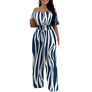 Combinaisons pour femmes, style décontracté, sexy, à fines bretelles, à rayures, coupe ajustée, pantalon long à jambes larges, sans manches, respirantes, taille haute - Product Image 1
