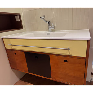 Medieval style bathroom cabinet ceramic basin contrasting color solid wood painted sliding door wash - Product Image 4