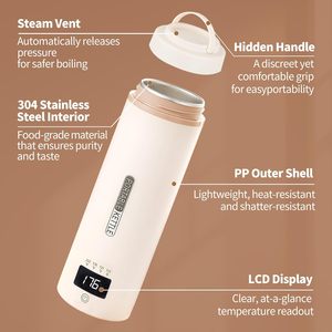 Bouilloire électrique portable mini 500 ml en acier inoxydable avec contrôle numérique de la température, usage domestique, puissance 1000 W, couleur blanche K001 - Product Image 3