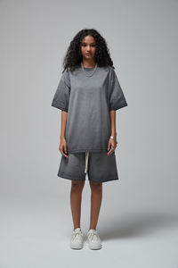 Dfan เสื้อยืด<span class=keywords><strong>ผู้ชาย</strong></span>ผ้าฝ้าย260g เสื้อยืดโอเวอร์ไซส์แขนสั้นทรงแบ็กกี้เสื้อยืดใส่ได้ทุกเพศเสื้อวินเทจแอซิดซีดกันแดด - Product Image 6