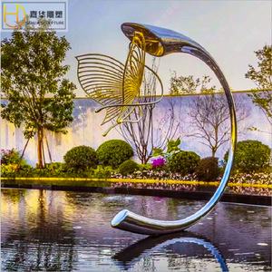 Sculpture de lune Jiahua en acier inoxydable, installation artistique abstraite circulaire pour l'extérieur - Product Image 3