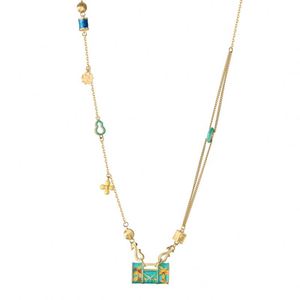 Collar con Colgante de Candado de Longevidad, Diseño Único de Estética Tradicional China, Chapado en Oro de 22K, Plata S925 con Esmalte, para Mujer, Marca Dylam - Product Image 1