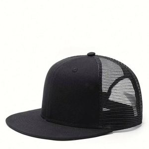 Men's <b>Summer</b> Breathable SnapBack <b>Cap</b> Mesh <b>Flat</b> Brim Hat Net Back Hip Hop Sports for Outdoor Party Use Featuring Leaf Checkered - Product Image 1
