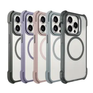 Premium Phone Case 2024 Clear Transparent Metal Camera Ring Phone Case Stand Magnetic Shockproof Cover For IPhone 16 Case 15 Pro