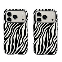 Film PC imprimé par transfert thermique à rayures noires et blanches, coques de téléphone portable 2-en-1 personnalisables avec motif animalier de dessin animé pour