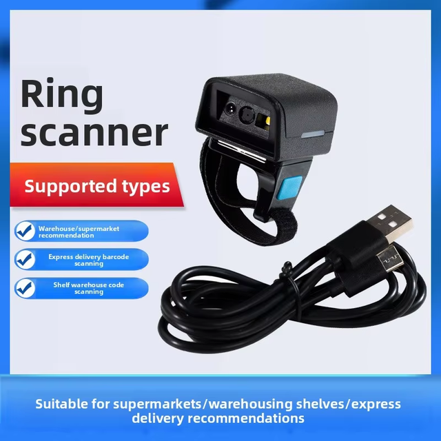 2D Ring-Worn Mini Wireless Barcode Scanner 1D+2D+QR Code Warehouse Logistics Data Collector 300S Scan Speed Plug&Play 1-Year