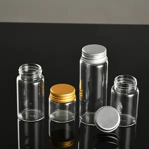 37Mm Diameter Transparante Blaasbuis Glazen Pot Met Gouden Aluminium Deksel Droge Goederen Opslagfles