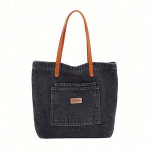 Sac fourre-tout de luxe grand format pour femmes 2024, sacs de shopping, sacs à bandoulière en jean avec logo personnalisé - Product Image 4