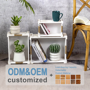Set <span class=keywords><strong>di</strong></span> 3 Cassette in Legno Ustic, Scatole Contenitore Impilabili con Manici in Juta, Cesto Organizer Decorativo Bianco Invecchiato Stile Rustico - Product Image 1