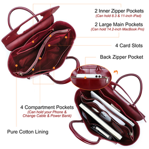 Custom Elegant <strong>Work</strong> <strong>Bag</strong> for Women Wine Red Genuine Leather 13.3'' Laptop Tote <strong>Bag</strong> for Women Laptop Handbag Multi-Compartment - Product Image 4
